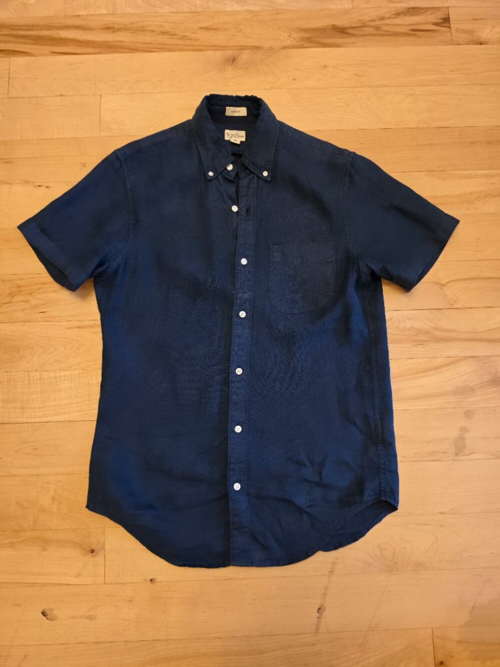 J.Crew Irish Linen Short Sleeve Button Down Shirt Navy Blue XS